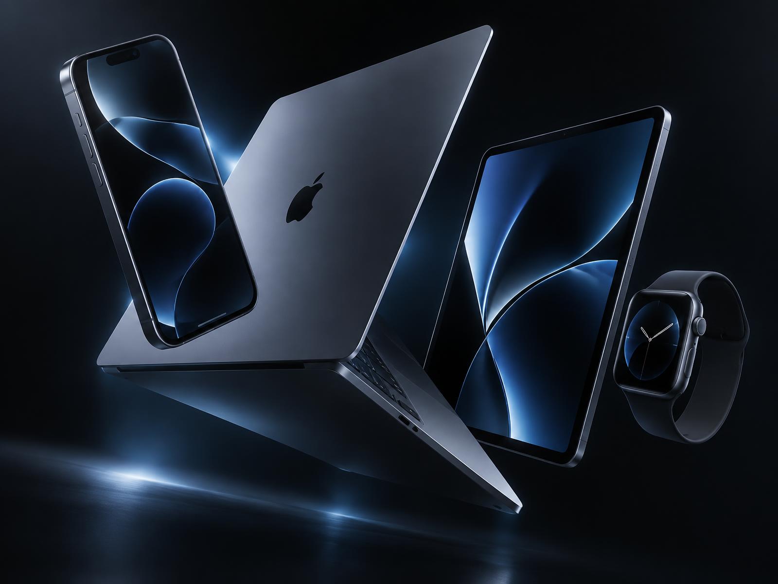 Apple devices on a dark background